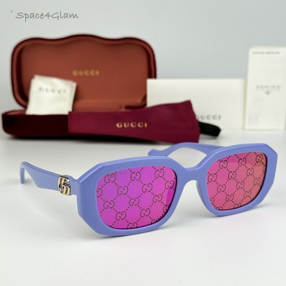BRAND NEW Gucci GG1535S 004 Violet GG Logo Pink Mirrored Geometric Sunglasses - Picture 1 of 9